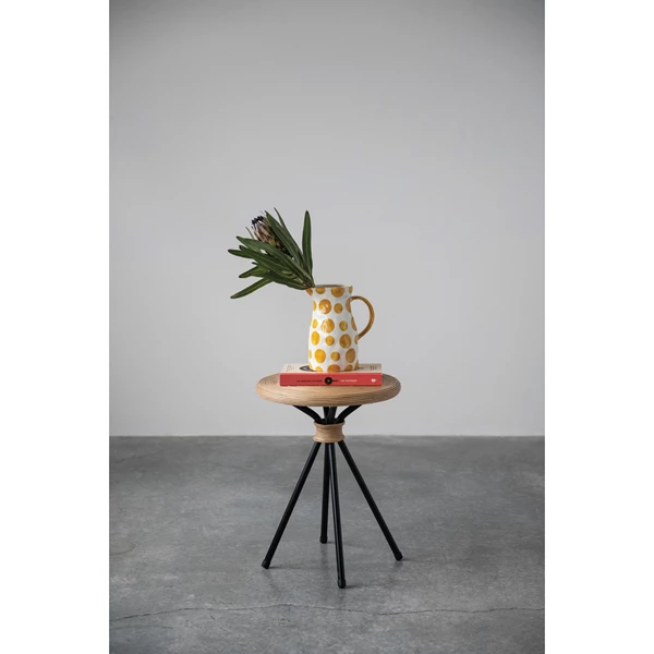 Creative Co Op Round Hand-Woven Rattan Stool With Metal Legs