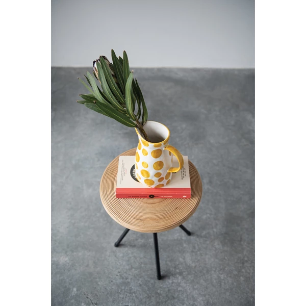 Creative Co Op Round Hand-Woven Rattan Stool With Metal Legs