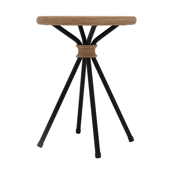 creative co op Round Hand-Woven Rattan Stool with Metal Legs