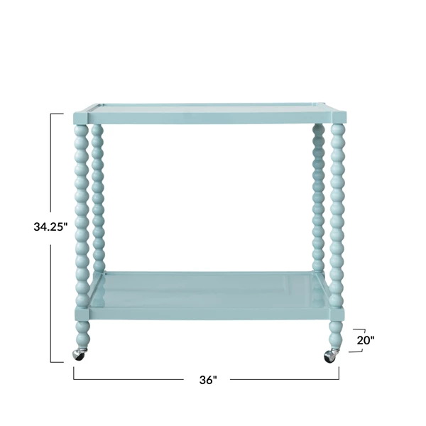 Creative Co Op Rubberwood Lacquered 2-Tier Bar Cart On Casters Blue KD