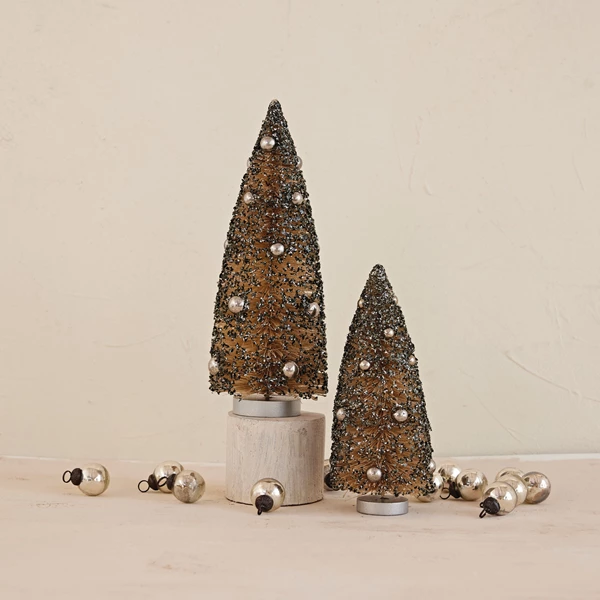 Creative Co Op Sisal Bottle Brush Tree With Antique Silver Finish Glitter