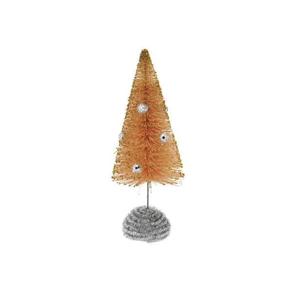 creative co op Sisal Bottle Brush Tree with Mirrored Mosaic Balls & Tinsel Wood Base
