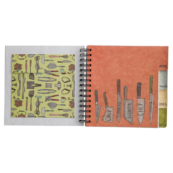 Creative Co Op Spiral Bound Paper Recipes Journal W/ Kitchen Utensils/Tools Pattern
