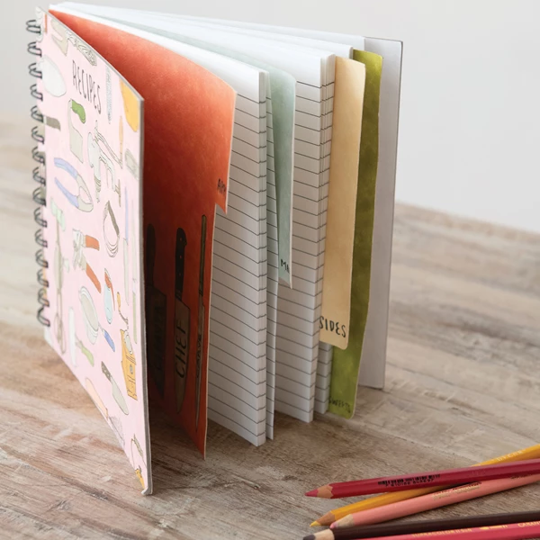Creative Co Op Spiral Bound Paper Recipes Journal W/ Kitchen Utensils/Tools Pattern