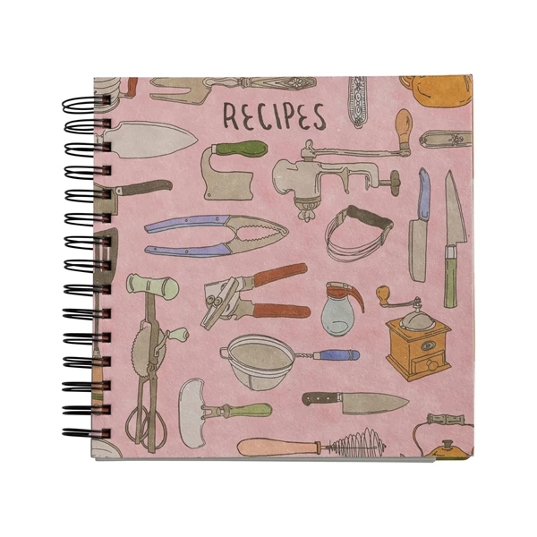 creative co op Spiral Bound Paper Recipes Journal w/ Kitchen Utensils/Tools Pattern