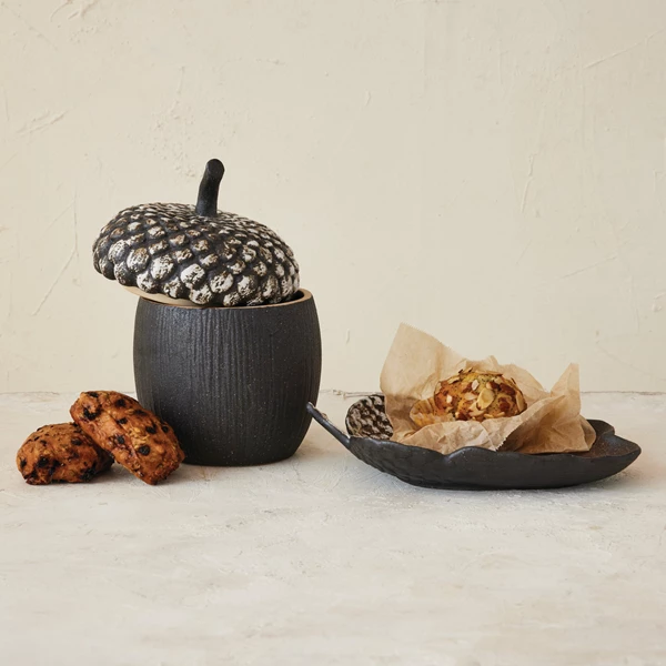 Creative Co Op Stoneware Acorn Shaped Platter Matte Brown (Each Will Vary)