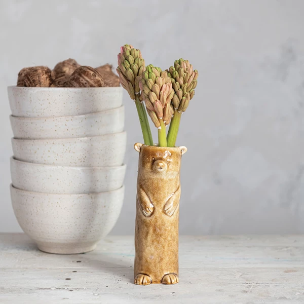 Creative Co Op Stoneware Bear Vase Reactive Crackle Glaze (Each One Will Vary)