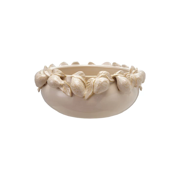 creative co op Stoneware Bowl with 3D Lemons on Rim Cream Color