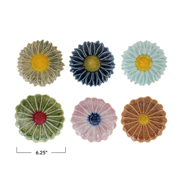 Creative Co Op Stoneware Flower Shaped Plate Reactive Glaze 6 Colors (Each One Will Vary)