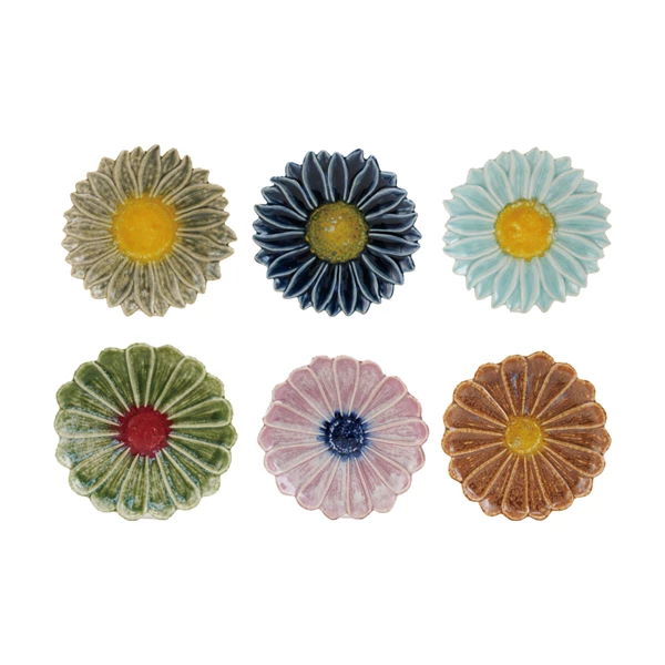 creative co op Stoneware Flower Shaped Plate Reactive Glaze 6 Colors (Each One Will Vary)