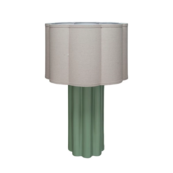 creative co op Stoneware Fluted Table Lamp w/ Linen Scalloped Shade & Swivel Neck