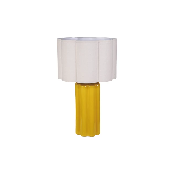 creative co op Stoneware Fluted Table Lamp w/ Scalloped Linen Shade & Swivel Neck Mustard Color
