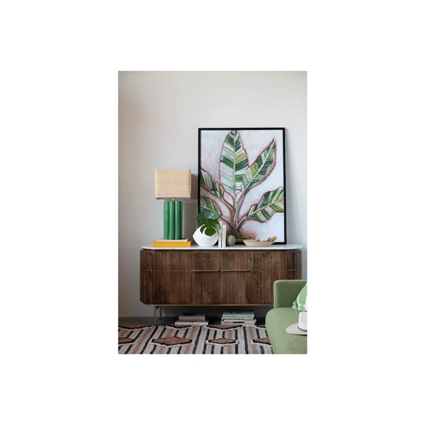 Creative Co Op Stoneware Fluted Table Lamp With Raffia Shade