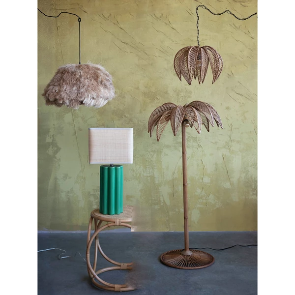 Creative Co Op Stoneware Fluted Table Lamp With Raffia Shade