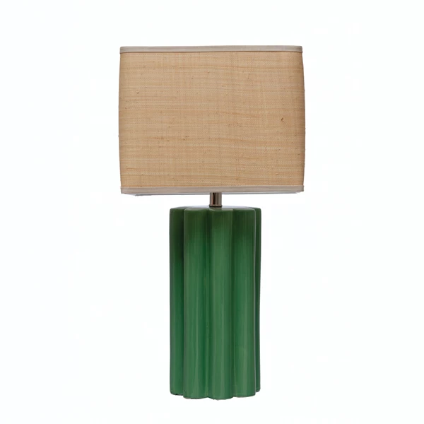 creative co op Stoneware Fluted Table Lamp with Raffia Shade