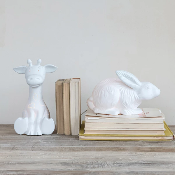 Creative Co Op Stoneware Giraffe Shaped Lamp With Cut-Outs & Inline Switch