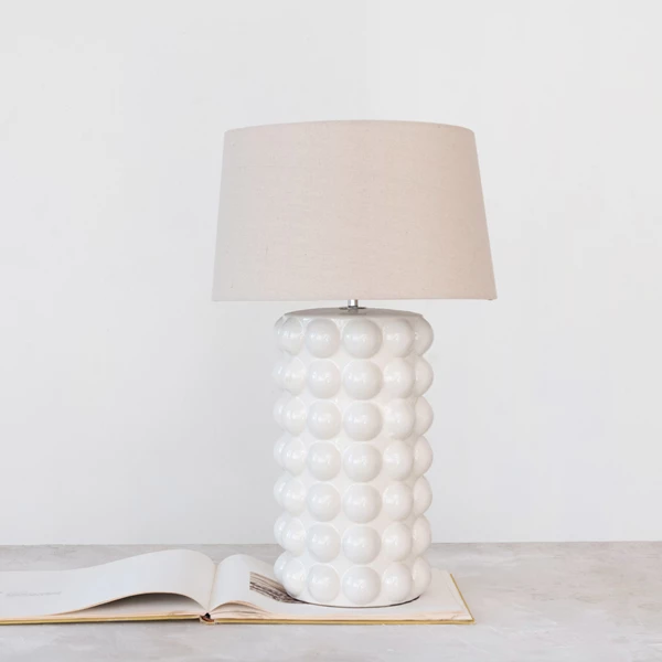 Creative Co Op Stoneware Hobnail Table Lamp W/ Linen Shade