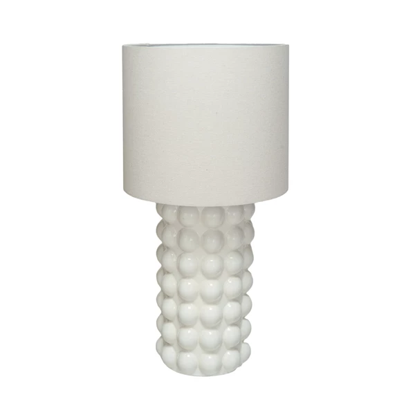 creative co op Stoneware Hobnail Table Lamp w/ Linen Shade