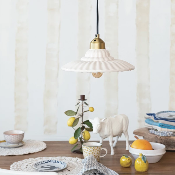 Creative Co Op Stoneware & Metal Pleated Pendant Lamp 6' Cord
