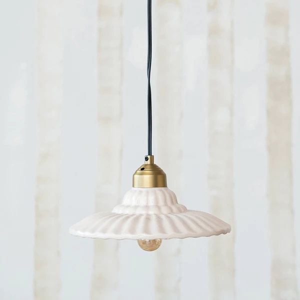 Creative Co Op Stoneware & Metal Pleated Pendant Lamp 6' Cord