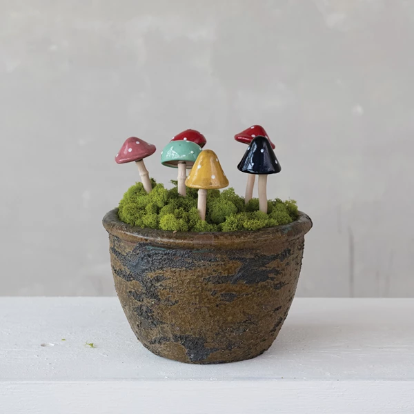 Creative Co Op Stoneware Mushroom Plant Stake 6 Styles (Each Will Vary)