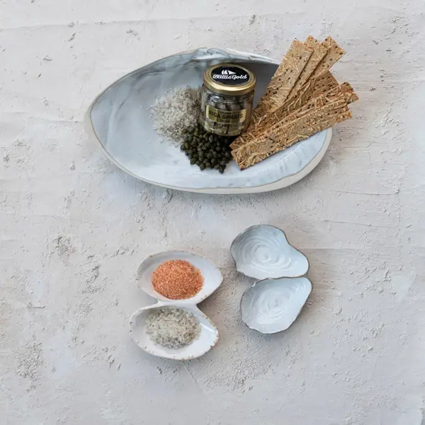 Creative Co Op Stoneware Oyster Shell Shaped Dish W/ 2 Sections (Each One Will Vary)