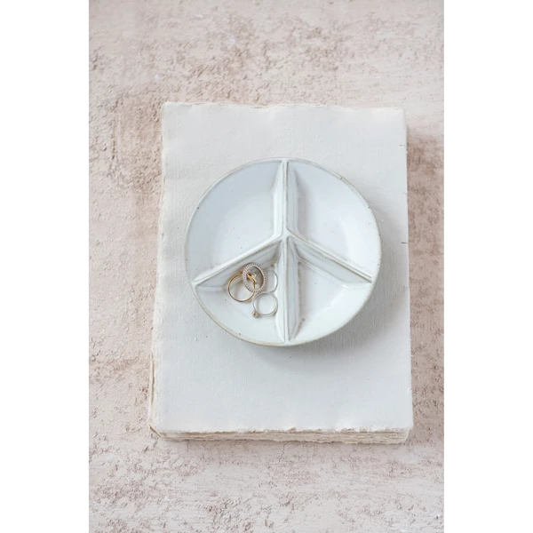 Creative Co Op Stoneware Peace Sign Divided Dish With 4 Sections Reactive Glaze
