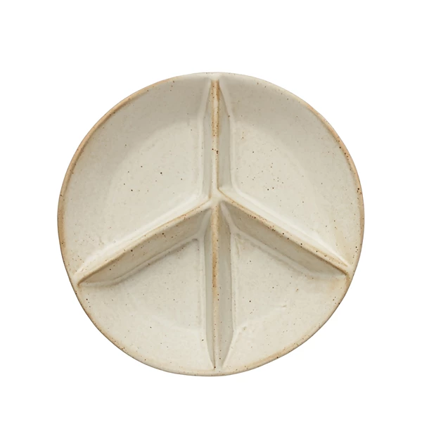 Creative Co Op Stoneware Peace Sign Divided Dish With 4 Sections Reactive Glaze