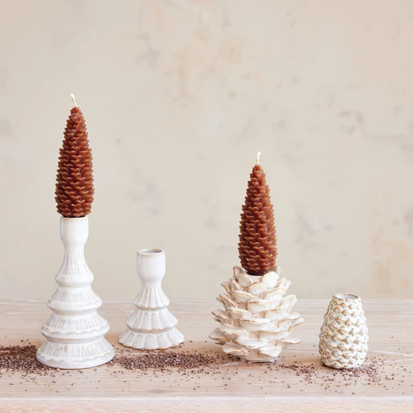 Creative Co Op Stoneware Pinecone Shaped Taper Holder White (Each Will Vary)