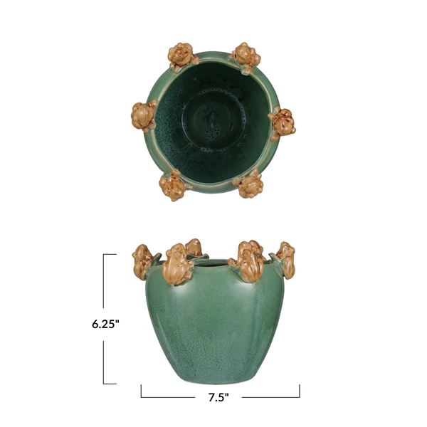Creative Co Op Stoneware Planter W/ Frogs On Rim (Each One Will Vary)