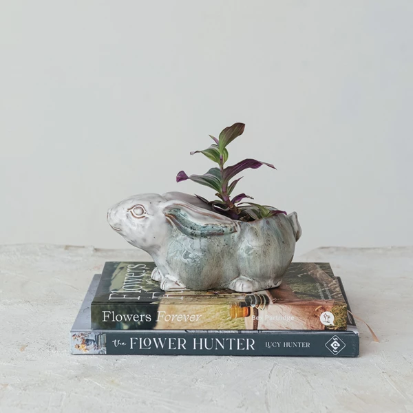 Creative Co Op Stoneware Rabbit Planter (Each One Will Vary)
