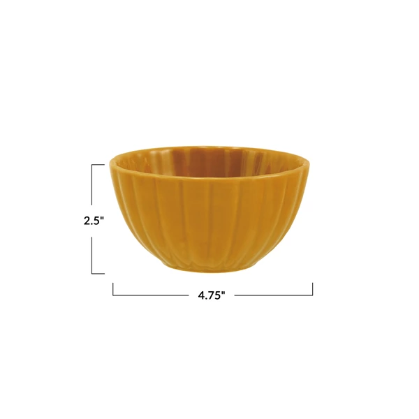 Creative Co Op Stoneware Ribbed Bowl Reactive Glaze Mustard Color (Each One Will Vary)