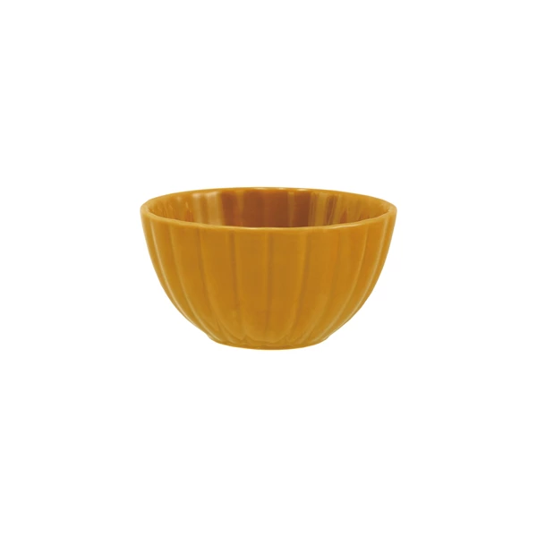 creative co op Stoneware Ribbed Bowl Reactive Glaze Mustard Color (Each One Will Vary)