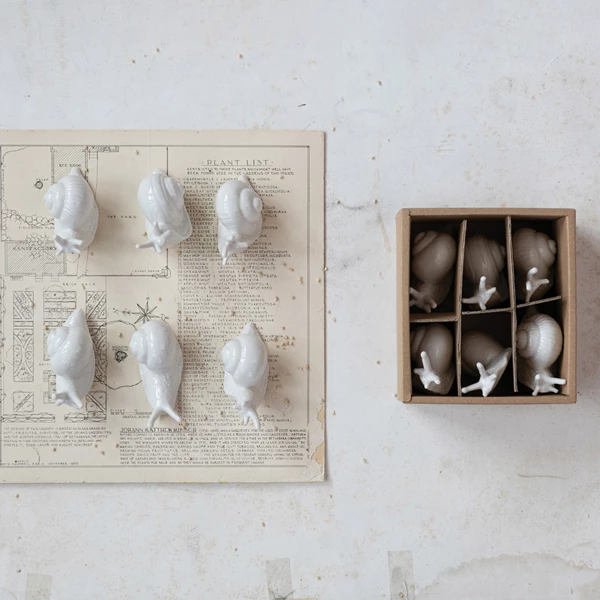 Creative Co Op Stoneware Snails White Boxed Set Of 6