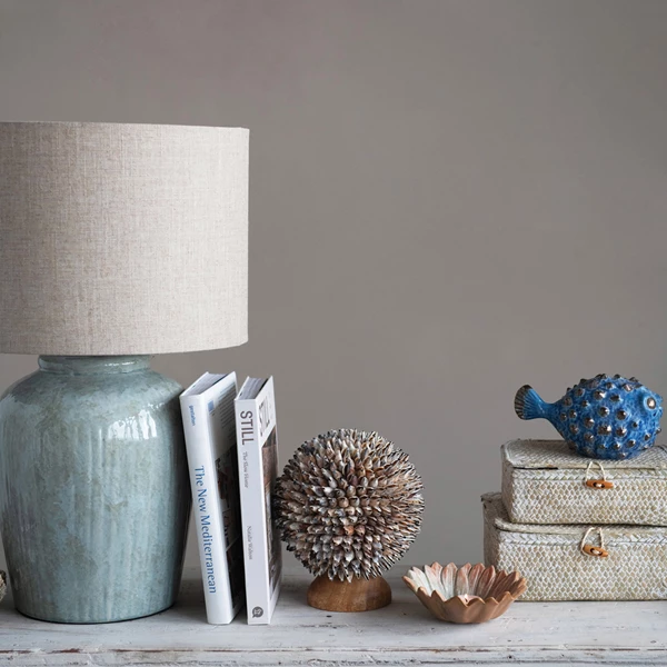 Creative Co Op Stoneware Table Lamp With Linen Shade