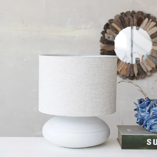 Creative Co Op Stoneware Table Lamp With Linen Shade Matte White