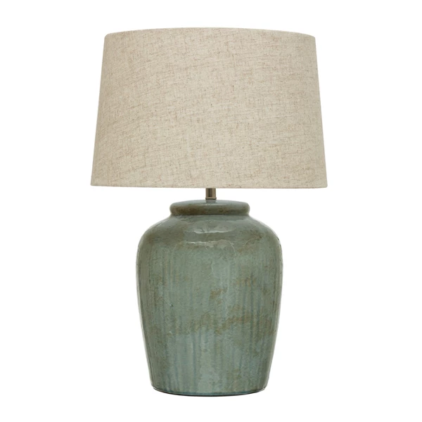 creative co op Stoneware Table Lamp with Linen Shade