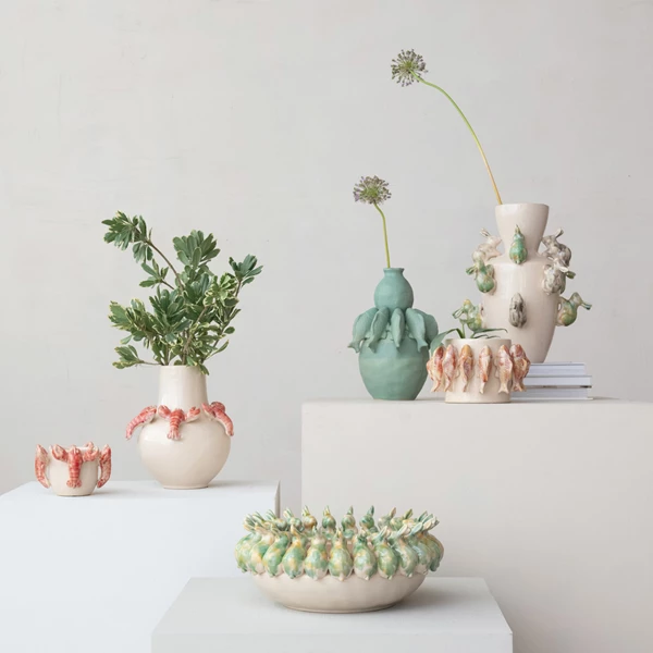 Creative Co Op Stoneware Vase W/ 3D Lobsters Reactive Glaze (Each One Will Vary)