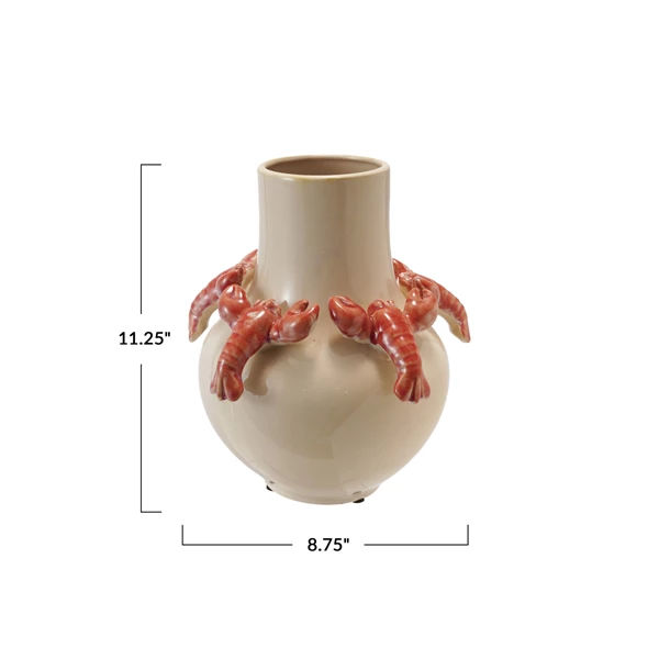 Creative Co Op Stoneware Vase W/ 3D Lobsters Reactive Glaze (Each One Will Vary)