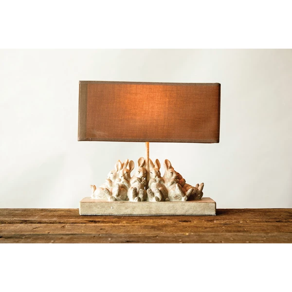 Creative Co Op Table Lamp With Rabbits And Linen Shade