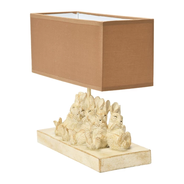 Creative Co Op Table Lamp With Rabbits And Linen Shade