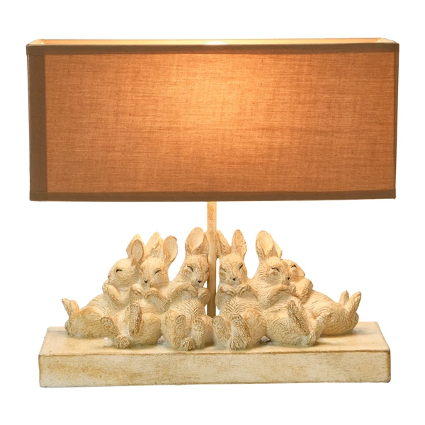 Creative Co Op Table Lamp With Rabbits And Linen Shade