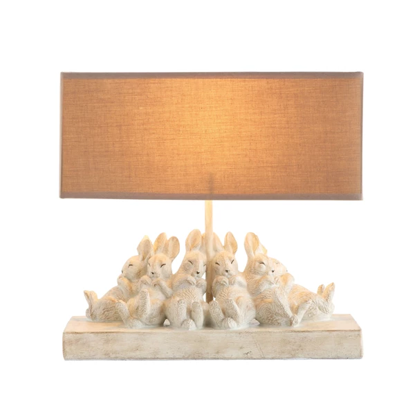 creative co op Table Lamp with Rabbits and Linen Shade
