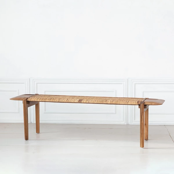 Creative Co Op Teakwood & Rattan Bench W/ Two Tone Joinery Natural KD