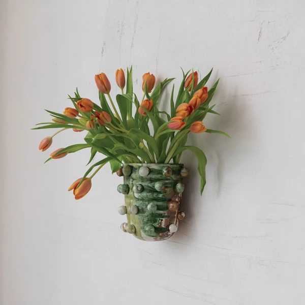 Creative Co Op Terra-cotta Wall Planter W/ Balls Reactive Glaze (Each One Will Vary)
