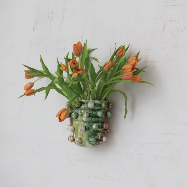 Creative Co Op Terra-cotta Wall Planter W/ Balls Reactive Glaze (Each One Will Vary)