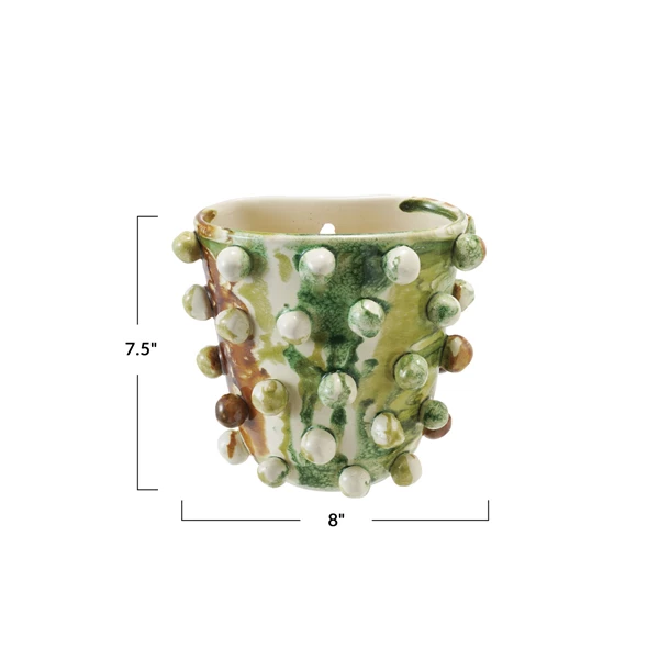 Creative Co Op Terra-cotta Wall Planter W/ Balls Reactive Glaze (Each One Will Vary)