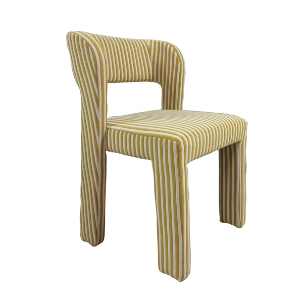 Creative Co Op Terry Fabric Upholstered Striped Dining Chair Cream Color & Yellow