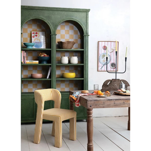 Creative Co Op Terry Fabric Upholstered Striped Dining Chair Cream Color & Yellow