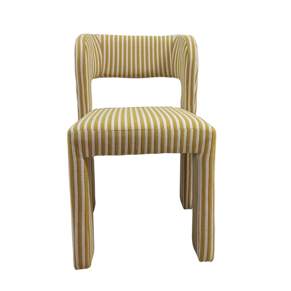 creative co op Terry Fabric Upholstered Striped Dining Chair Cream Color & Yellow